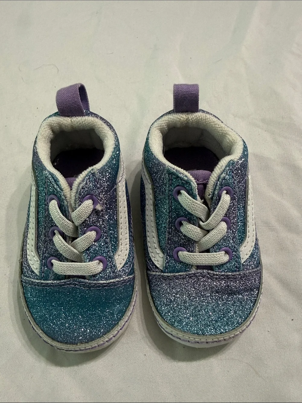 Kids Glitter Lace-Up Sneakers in Teal and Purple